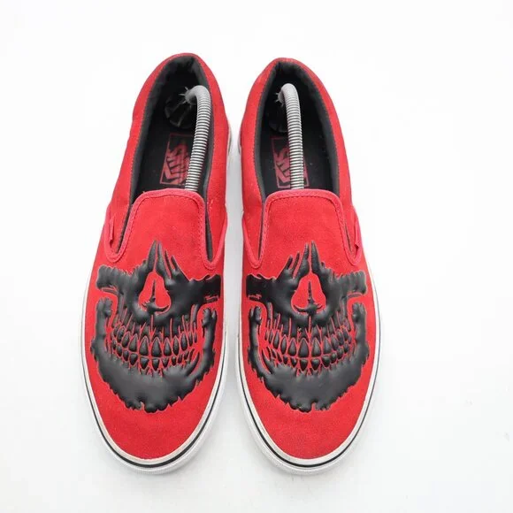 Vans Classic Slip On Jawbones Men's Size 10 Black Red Athletic Sneakers - Picture 1 of 9
